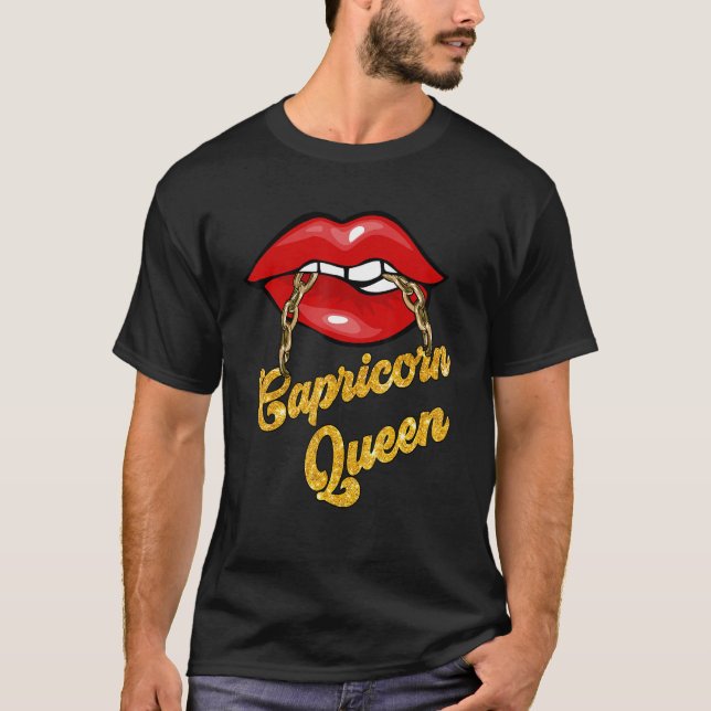 Sternzeichen Astrologie Lippe Steinbock Königin De T-Shirt (Vorderseite)