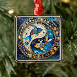 Sternzeichen - Fische Yin und Yang Ornament Aus Metall