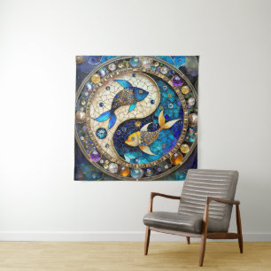 Sternzeichen - Fische Yin und Yang Wandteppich
