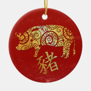 Sternzeichen für das Schwein Chinesisches Horoskop Keramik Ornament