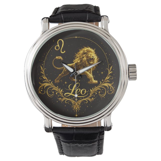 Sternzeichen Löwe golden  Armbanduhr (Vorderseite)