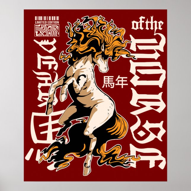 Sternzeichen-Pferd-Design – Chinesisches Astrologi Poster (Vorne)