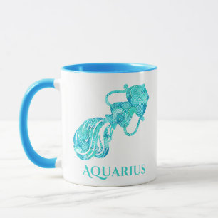 Sternzeichen Wassermann in einem Türkisen Fraktal Tasse