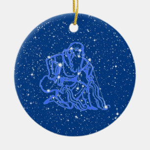 Sternzeichen Wassermann mit Sternen auf tiefblauer Keramik Ornament