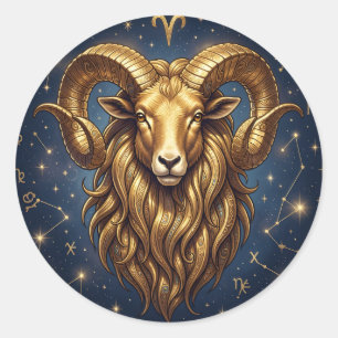 Sternzeichen Widder Goldener Widder und Sterne Runder Aufkleber