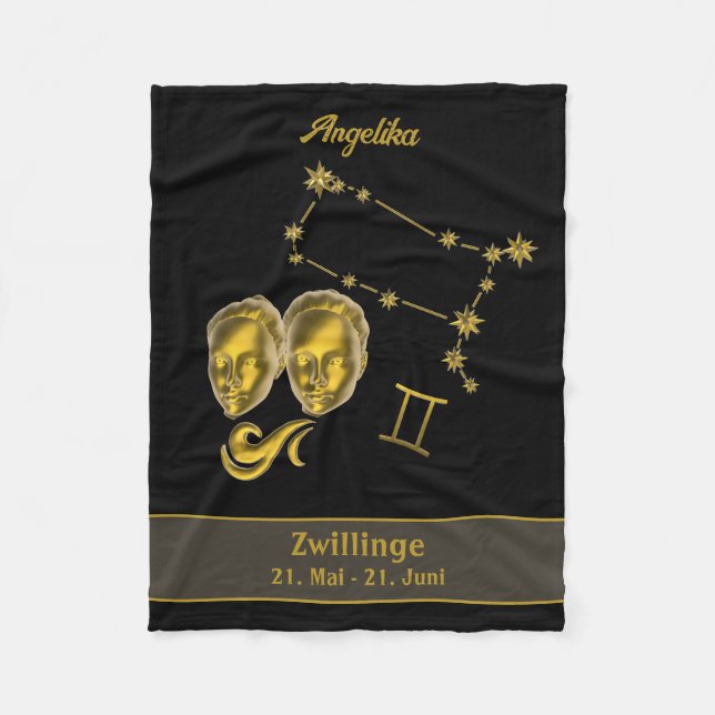 Sternzeichen Zwillinge, gold -  Fleecedecke (Vorderseite)