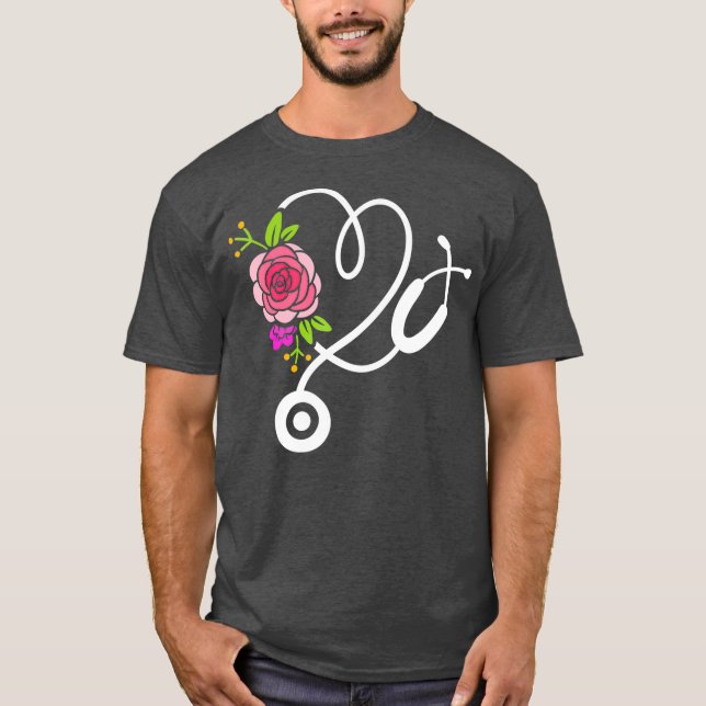 Stethoscope Blume Doctor Nurse Physical T-Shirt (Vorderseite)