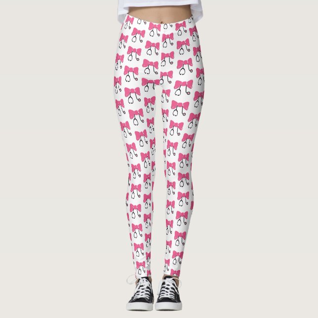 Stethoscope Bow Pink & White Medical Leggings (Vorderseite)