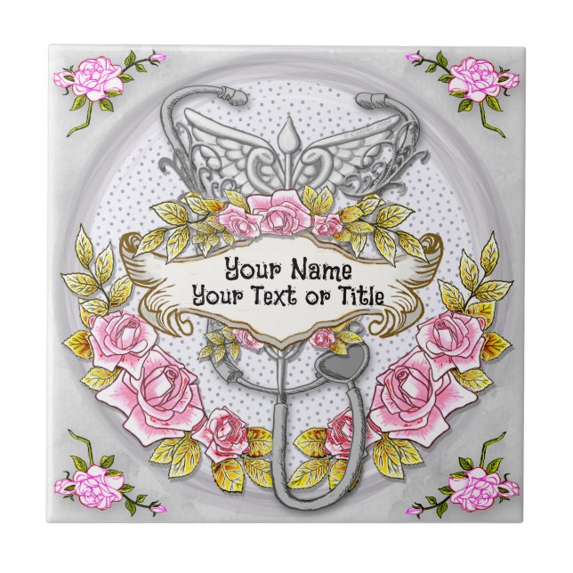 Stethoscope caduceus Krankenschwester Fliese (Vorderseite)