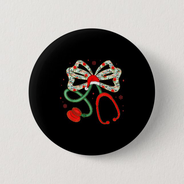 Stethoscope Christmas Nurse Health Worker Santa Xm Button (Vorderseite)