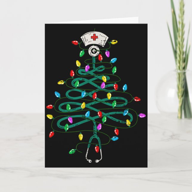 Stethoscope Christmas Tree Lights Nurse Christmas  Karte (Vorderseite)