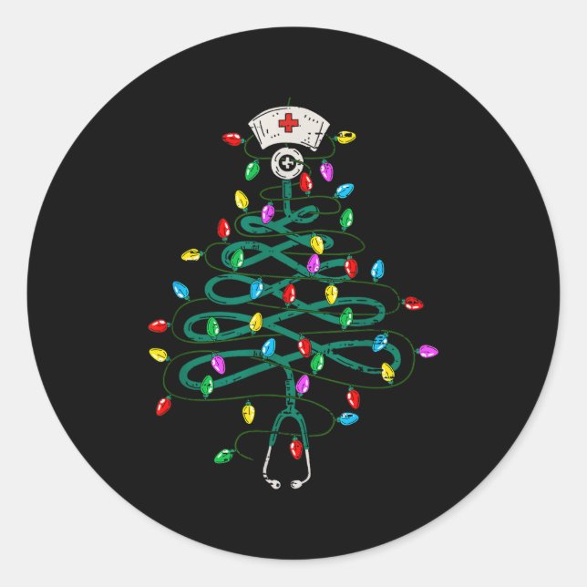 Stethoscope Christmas Tree Lights Nurse Christmas  Runder Aufkleber (Vorderseite)