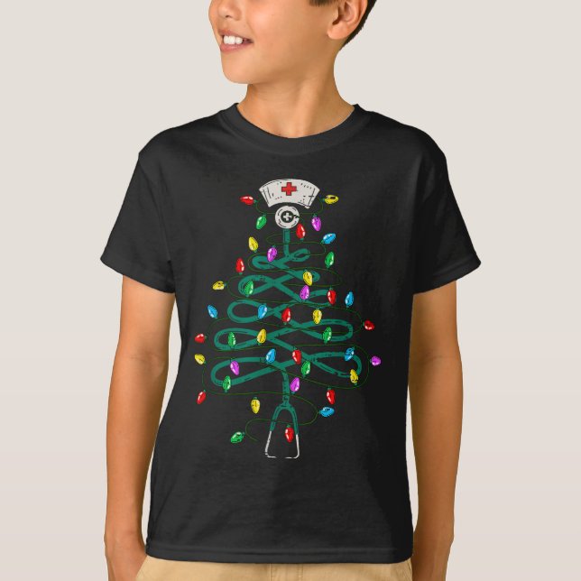 Stethoscope Christmas Tree Lights Nurse Christmas  T-Shirt (Vorderseite)