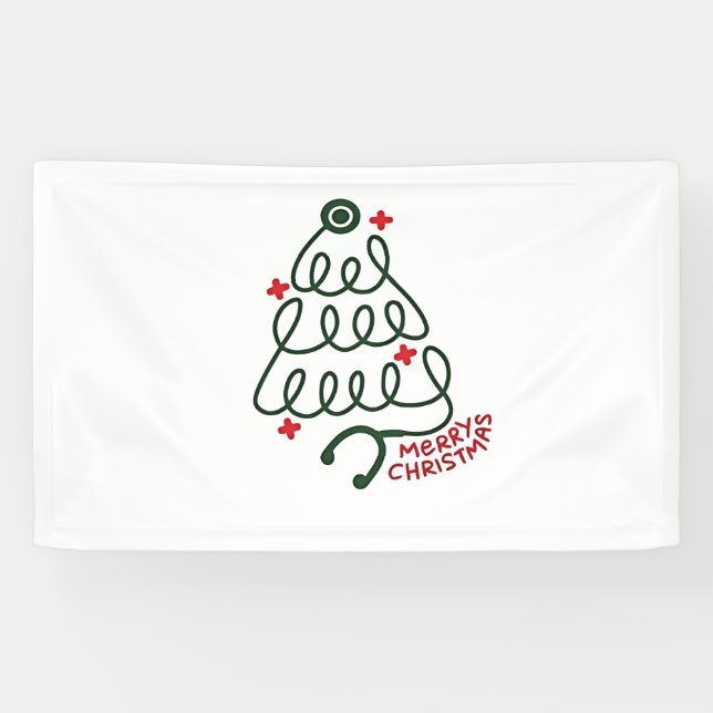 Stethoscope Christmas Tree Lights Nursing Scrubs Banner (Horizontal)