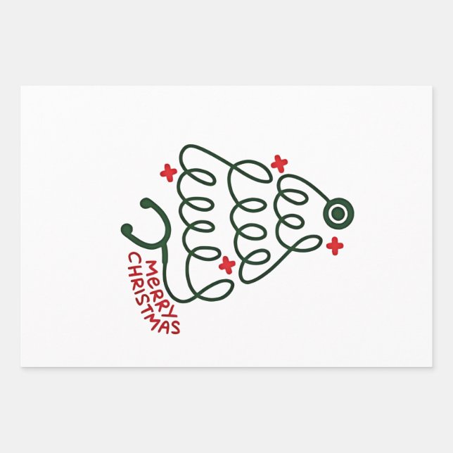Stethoscope Christmas Tree Lights Nursing Scrubs Geschenkpapier Set (Vorderseite)
