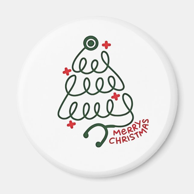 Stethoscope Christmas Tree Lights Nursing Scrubs Magnet (Vorne)