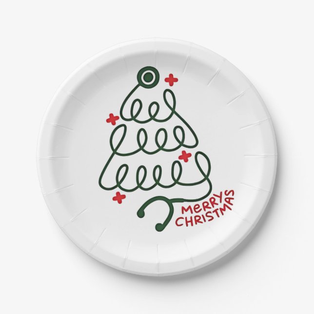 Stethoscope Christmas Tree Lights Nursing Scrubs Pappteller (Vorderseite)