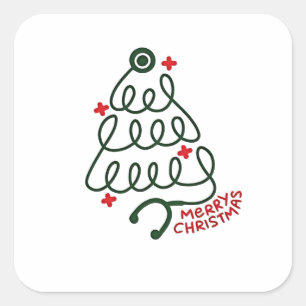 Stethoscope Christmas Tree Lights Nursing Scrubs Quadratischer Aufkleber