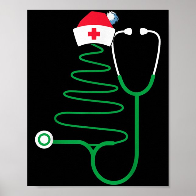 Stethoscope Christmas Tree Nurse Christmas Scrub Poster (Vorne)