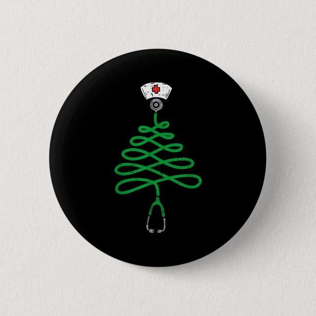 Stethoscope Christmas Tree Nurse Christmas Scrub T Button (Vorderseite)
