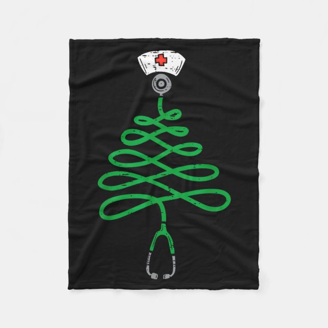 Stethoscope Christmas Tree Nurse Christmas Scrub T Fleecedecke (Vorderseite)