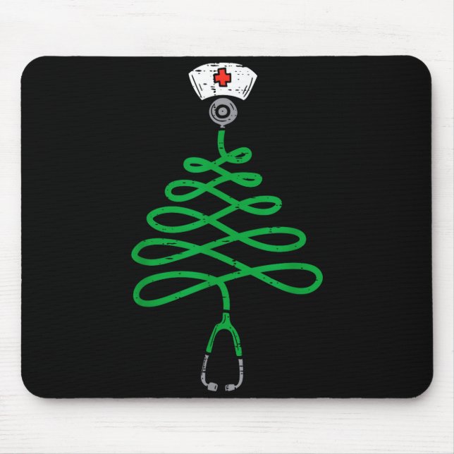 Stethoscope Christmas Tree Nurse Christmas Scrub T Mousepad (Vorne)