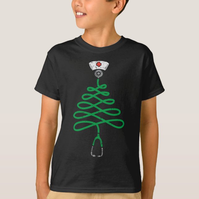 Stethoscope Christmas Tree Nurse Christmas Scrub T T-Shirt (Vorderseite)