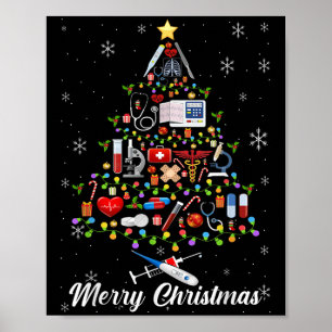 Stethoscope Christmas Tree Nurse Nursing Scrub Top Poster