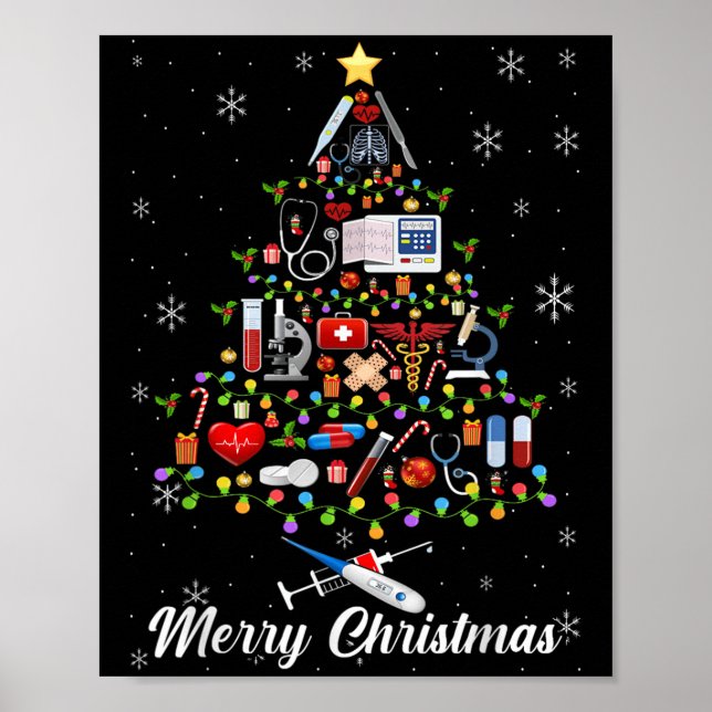 Stethoscope Christmas Tree Nurse Nursing Scrub Top Poster (Vorne)
