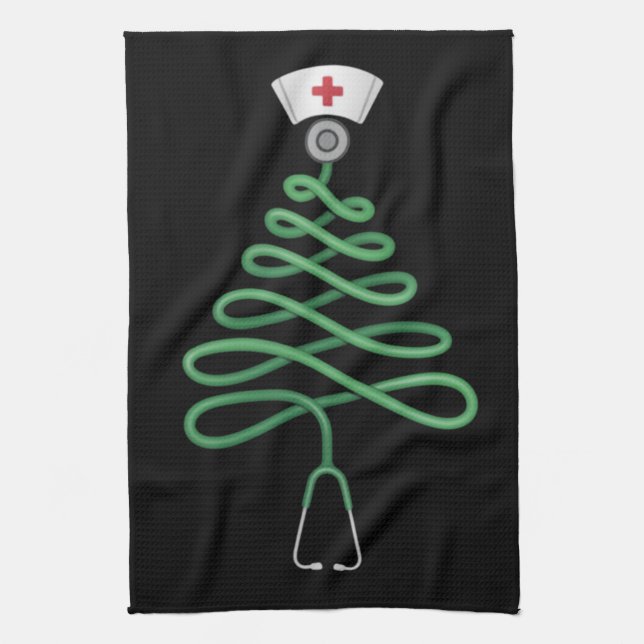 Stethoscope Christmas Tree Nurse Scrub Xmas Geschirrtuch (Vertikal)