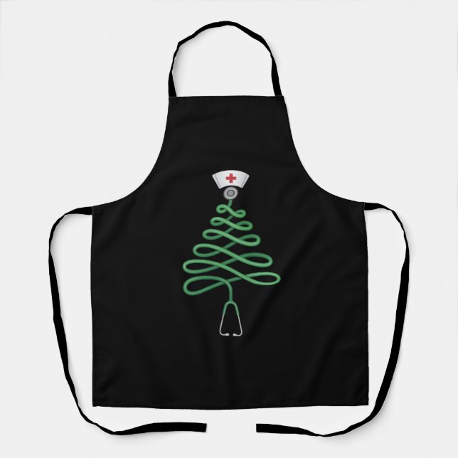 Stethoscope Christmas Tree Nurse Scrub Xmas Schürze (Vorderseite)