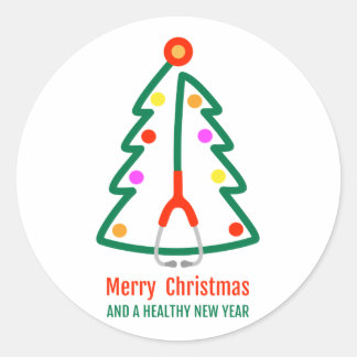 Stethoscope Christmas Tree Runder Aufkleber