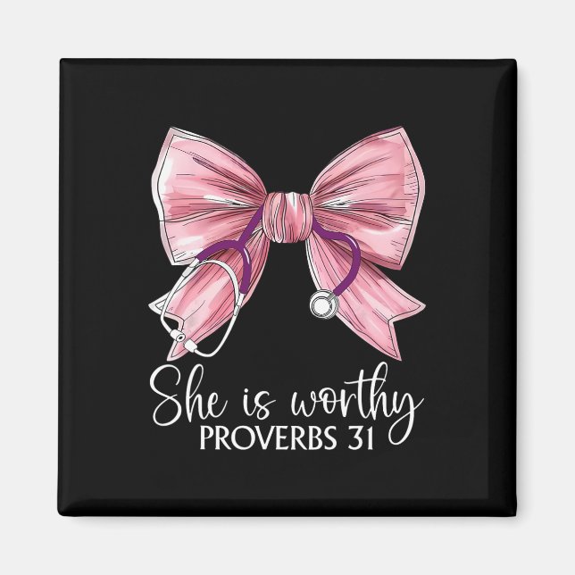 Stethoscope Coquette Bow Sie ist es wert Christlic Magnet (Vorne)
