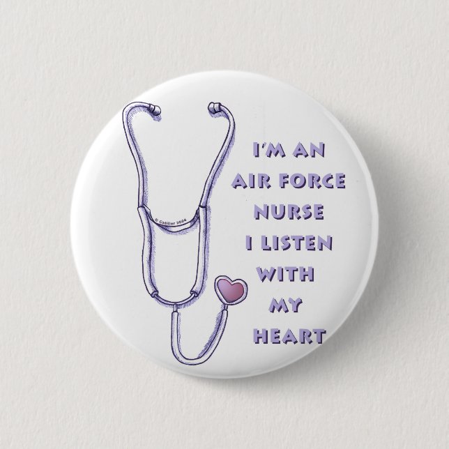 Stethoscope Heart Air Force Nurse Button (Vorderseite)