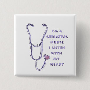 Stethoscope Heart Geriatric Nurse Button