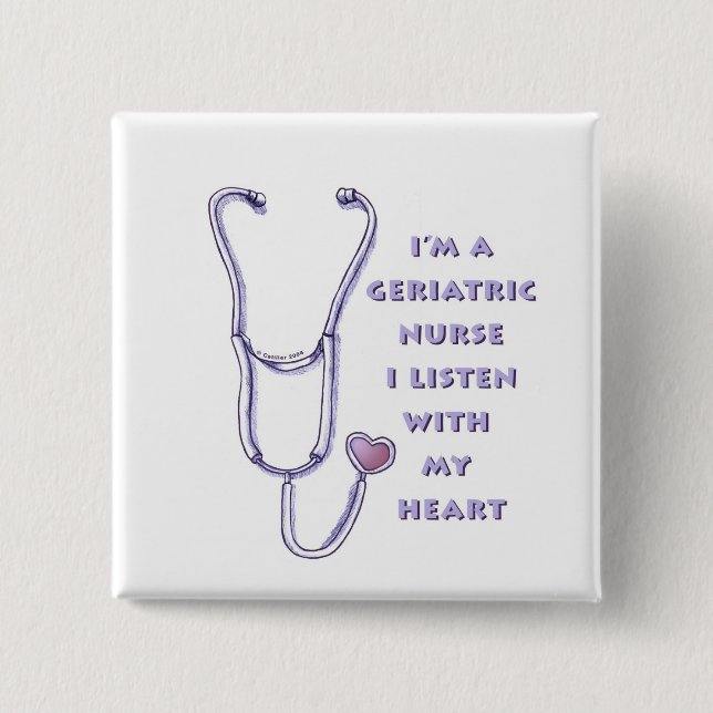 Stethoscope Heart Geriatric Nurse Button (Vorderseite)