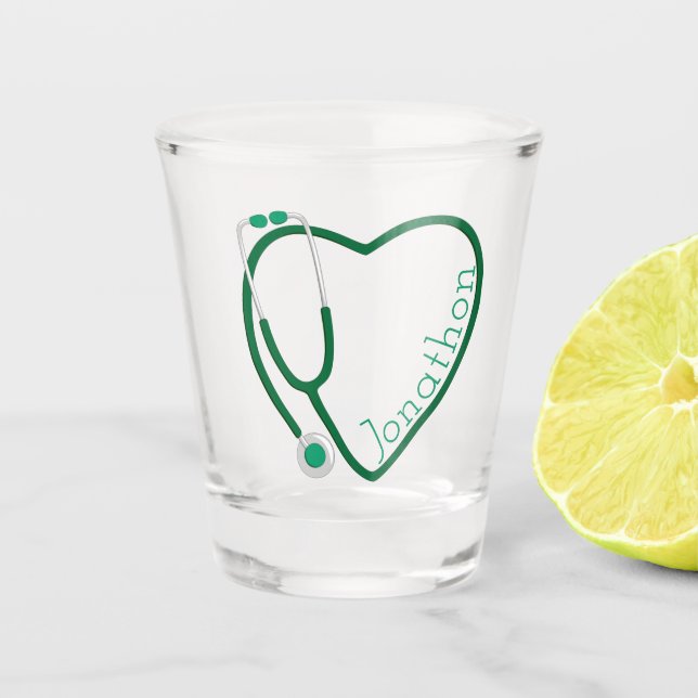 Stethoscope Heart Green Fun Valentine Schnapsglas (Vorderseite)