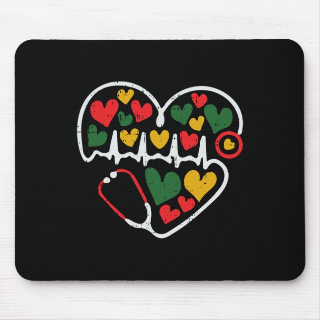 Stethoscope Heart Juneteenth Melanin Nurse African Mousepad (Vorne)