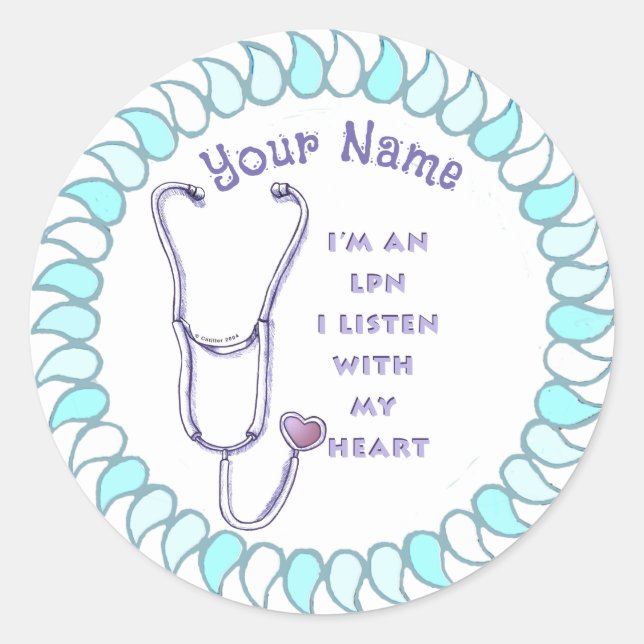 Stethoscope heart LPN Nurse Runder Aufkleber (Vorderseite)