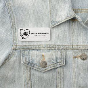 Stethoscope & Heart Paw Print Name Tag Namensschild