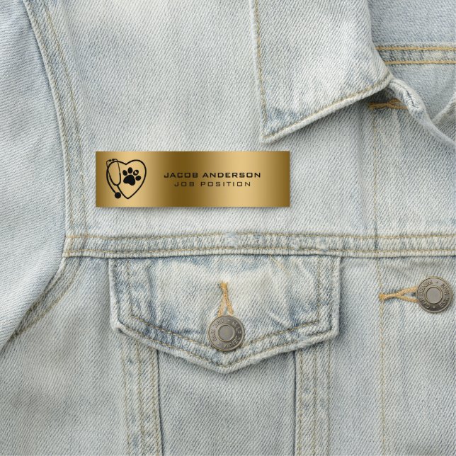 Stethoscope & Heart Paw Print Vet Name Tag Namensschild (Beispiel)