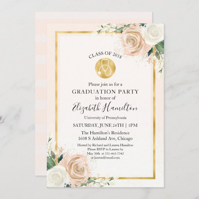 Stethoscope Medical Nursing School Grad Party Einladung (Vorne/Hinten)