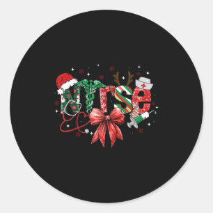 Stethoscope Nurse Coquette Bow Merry Christmas Xma Runder Aufkleber