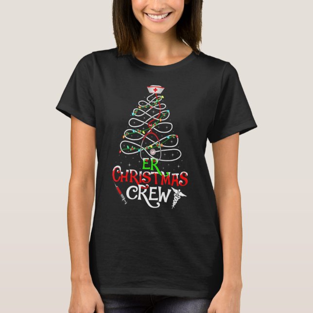 Stethoscope Nurse Er Christmas Crew Tree Lights Nu T-Shirt (Vorderseite)