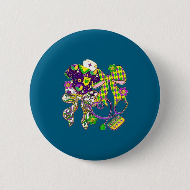 Stethoscope Nurse Happy Mardi Gras New Orleans Fle Button (Vorderseite)