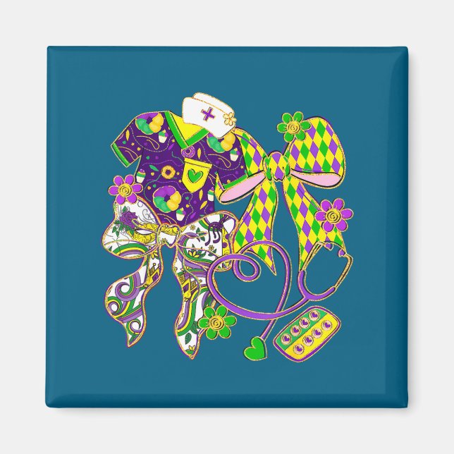 Stethoscope Nurse Happy Mardi Gras New Orleans Fle Magnet (Vorne)