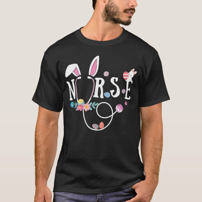 Stethoscope Nurse Schwanz Ostergebälk RN CNA T-Shirt (Vorderseite)
