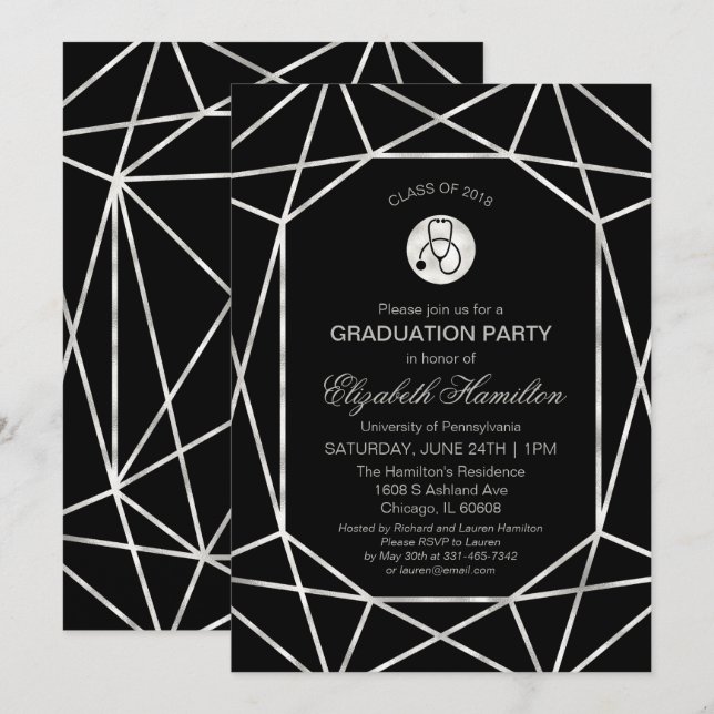 Stethoscope Nursing School Grad Party Geometric Einladung (Vorne/Hinten)