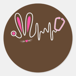 Stethoscope Oaster Bunny Nurse Doctor Eggs Runder Aufkleber