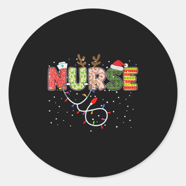 Stethoscope Santa Hat Reindeer Xmas Christmas Nurs Runder Aufkleber (Vorderseite)